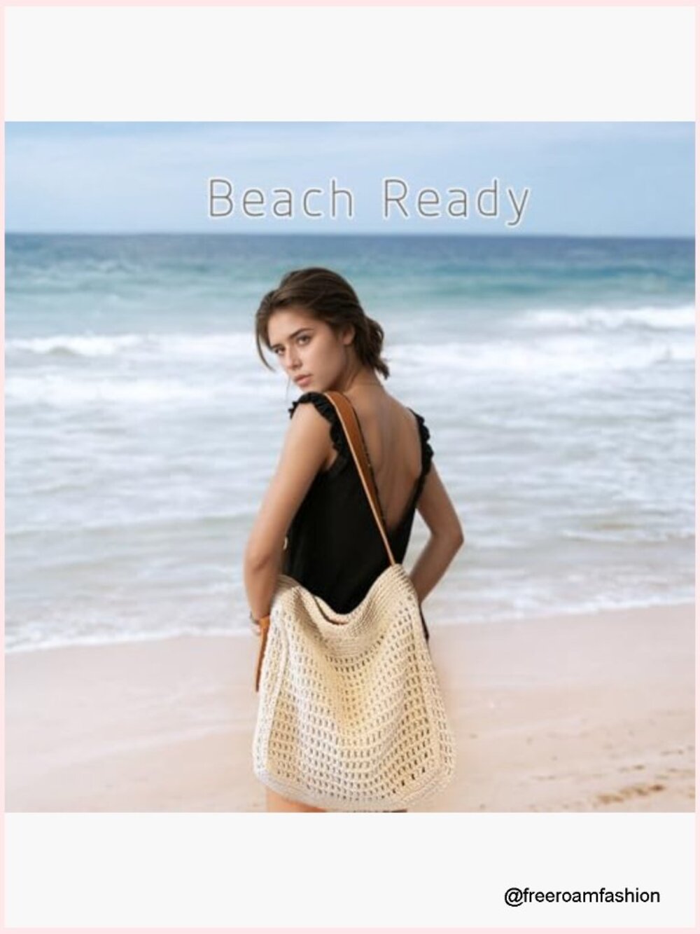 Crochet Beach Tote, Woven Boho Shoulder Bag for Travel - Picture 2 of 7